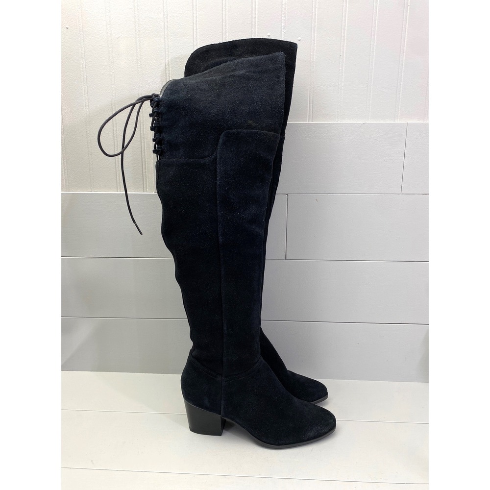 Aldo Suede Over The Knee Boots Women Size 8 Black Lace Up Block Heel OTK
